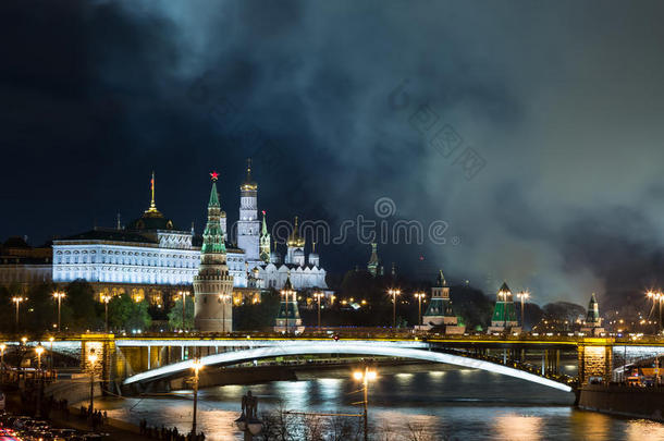 美好的照片关于俄国的莫斯科城堡在夜.莫斯科陆标