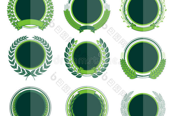 奢侈绿色的徽章桂冠花环收集