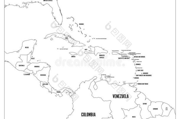 中央的美洲和卡里本国<strong>家政</strong>治的地图.黑的外形