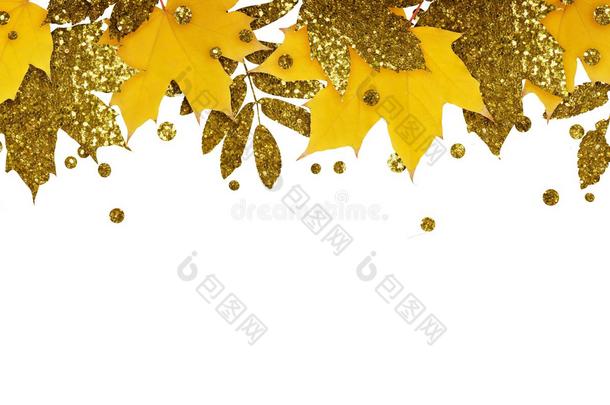 黄色的和金色的秋树叶和闪烁落下
