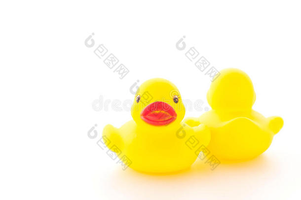小的鸭子,黄色的橡胶鸭子向白色的背景.