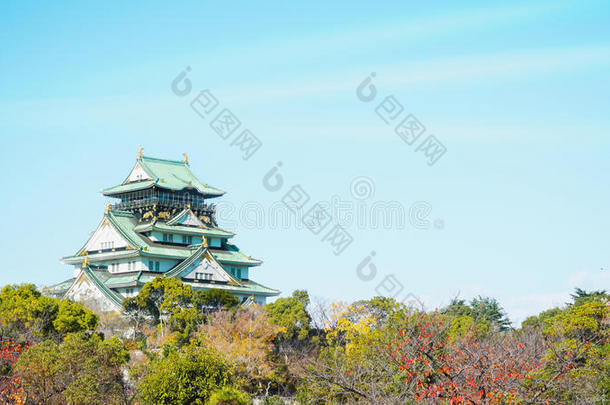<strong>大阪城堡</strong>和蓝色天和绿色的花园在<strong>大阪</strong>黑色亮漆奥图姆