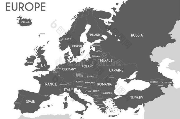 政治的地图关于欧洲采用灰色颜色和白色的背景和