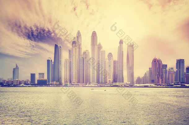 迪拜海滨地平线,颜色调色应用的,UnitedArabEmirates阿拉伯联合酋长国.