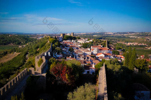 城市风光照片看法向奥比杜什老的城市葡萄牙