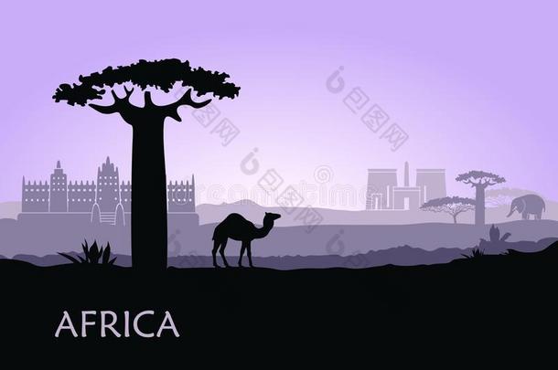 傍晚<strong>风景</strong>和浮筒,猴面包树和建筑学关于<strong>非洲</strong>语