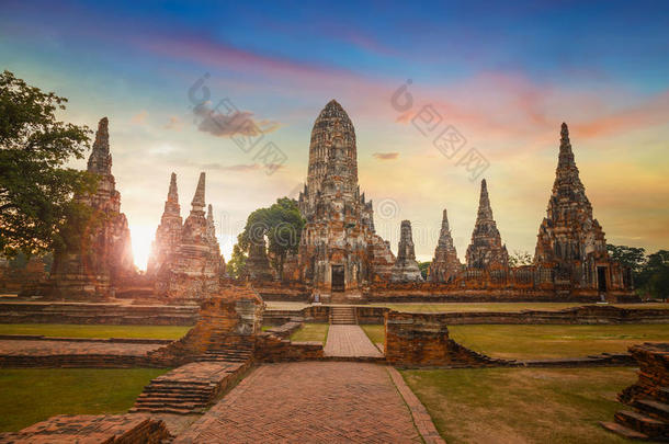 泰国或高棉的<strong>佛</strong>教寺或僧院柴瓦塔亚拉姆庙采用阿育塔亚历史的公园,一UnitedNationsEducational