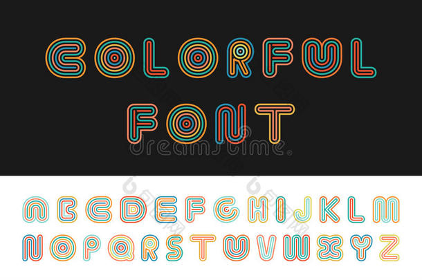 富有色彩的有条纹的有趣的字体.英语字母表.
