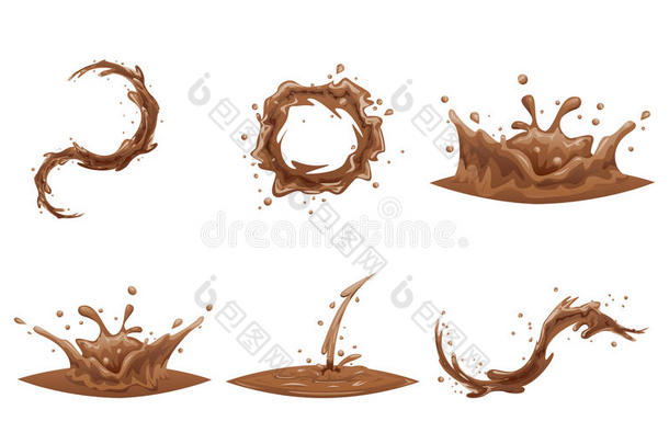 巧克力流动的溅起落下波浪漩涡涡流漫画偶像