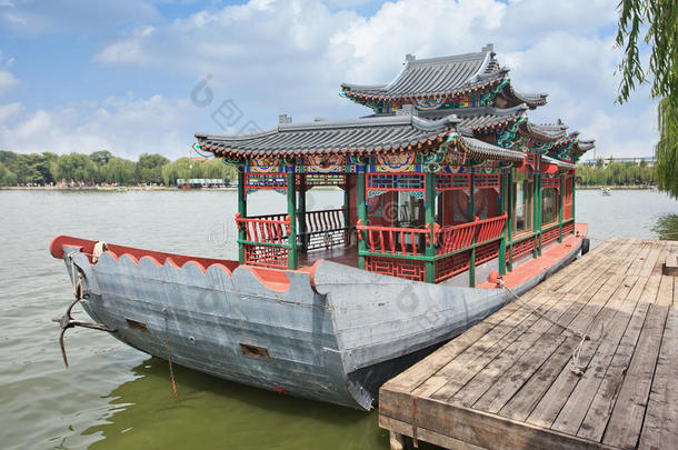 古代的木制的旅行-小船在比海公园,北京,中国