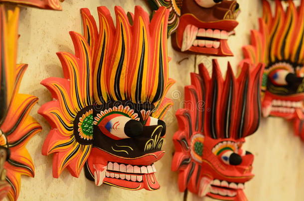 传统的火魔鬼木制的面具向卖.康提.斯里斯里兰卡