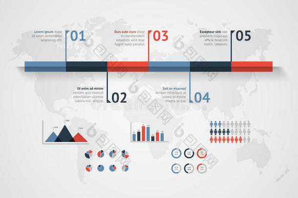 时间轴矢量信息图.世界地图