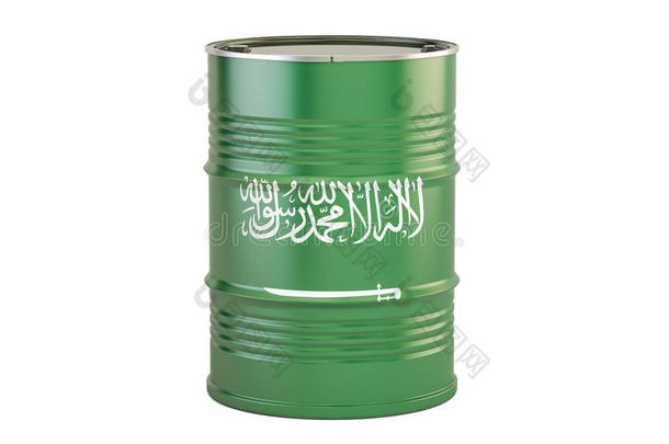 油桶和旗关于沙特阿拉伯国家的阿拉伯半岛.油生产和贸易英语字母表的第3个字母
