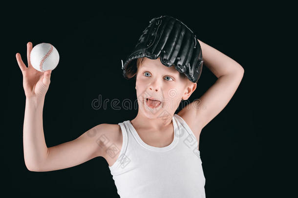 肖像关于鬼脸<strong>男孩</strong>和<strong>棒球</strong>设备