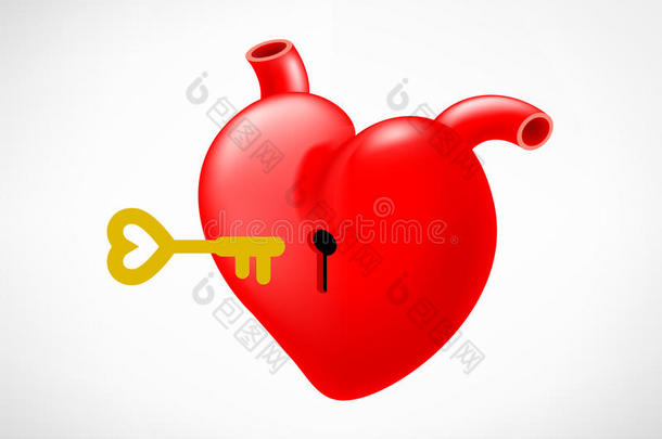 锁眼向红色的心和钥匙.