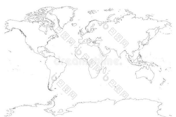 高的详细的梗概关于世界地图和南极洲.简单的薄的