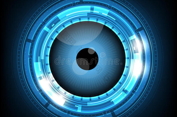 矢量蓝色眼球计算机的将来的科技,安全观念英语字母表的第2个字母