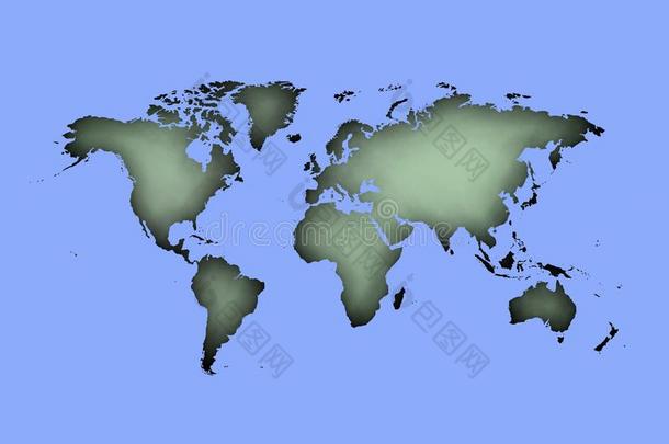 世界地图采用蓝色和阴影.