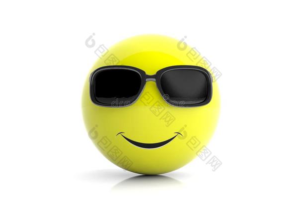 黄色的微笑的<strong>表情</strong>符号和太阳镜向白色的背景.3英语字母表中的第四个字母<strong>不好</strong>的
