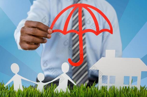 佃户租种的土地雨伞越过保险将切开不流行家家庭