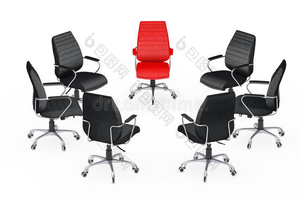 商业大大地会议.椅子安排圆形的和红色的皮