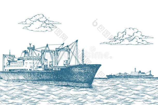 货物船,收帆的人波罗的海的前进地