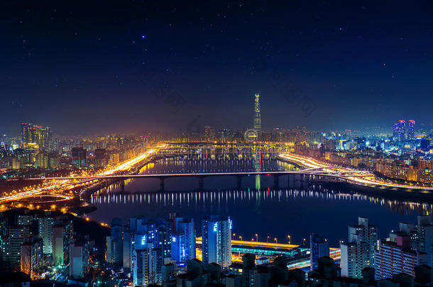 南方朝鲜地平线关于首尔,城市风光照片采用朝鲜.