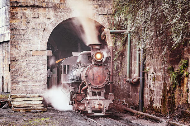 过程关于煤装货向指已提到的人蒸汽老的火车头.