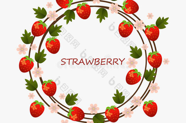 草莓圆形的夏成果卡片.矢量