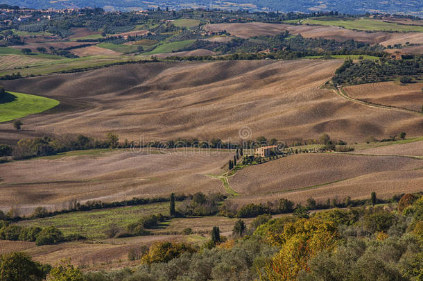 皮恩扎-托斯卡纳区/意大利,十月30,2016:风景优美的托斯卡纳区兰斯卡