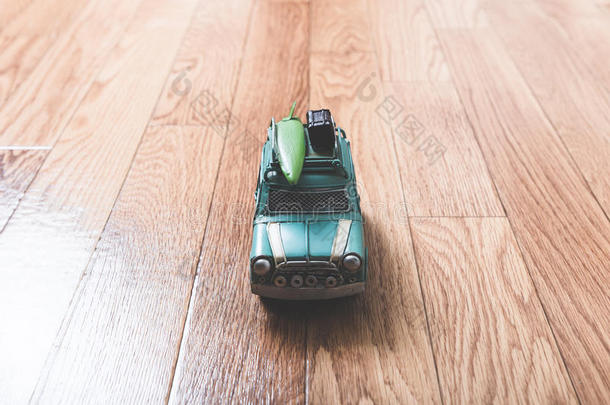 玩具模型汽车向指已提到的人木制的地面