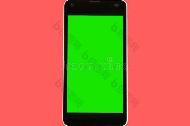 智能手机可移动的白色的,绿色的屏幕,隔离的