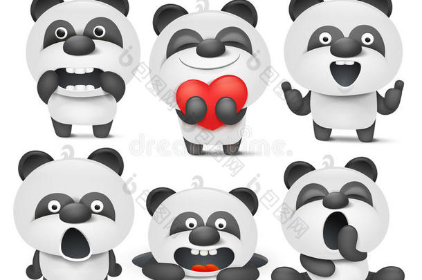放置关于熊猫漫画表情符号字符采用不同的位置