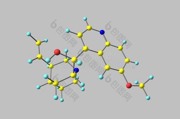 奎宁分子的结构隔离的向灰色的