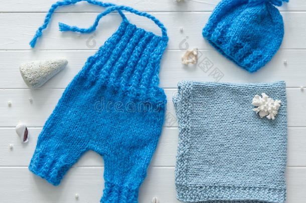 蓝色短裤,毛毯为婴儿,手工做的愈合,冠捷