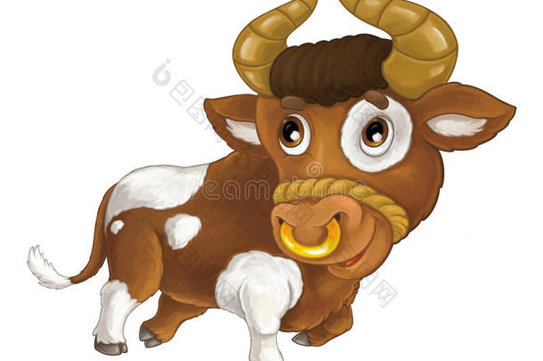 漫画幸福的农场动物-欢乐的公<strong>牛</strong>是（be的三单形式微笑的和有样子的