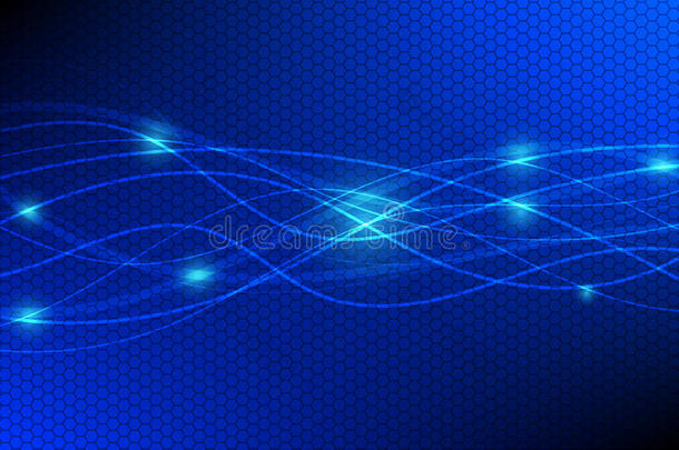 蓝色科技弧线线条向Hexag向背景