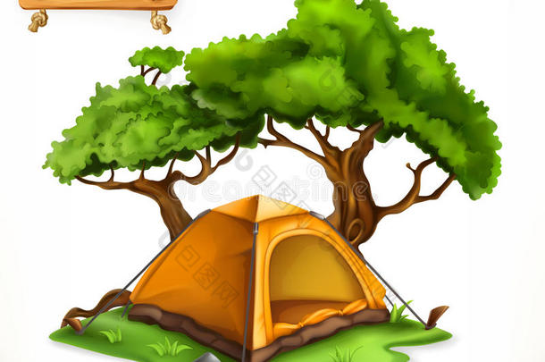 徒步旅行圆屋顶帐篷.野营,矢量偶像
