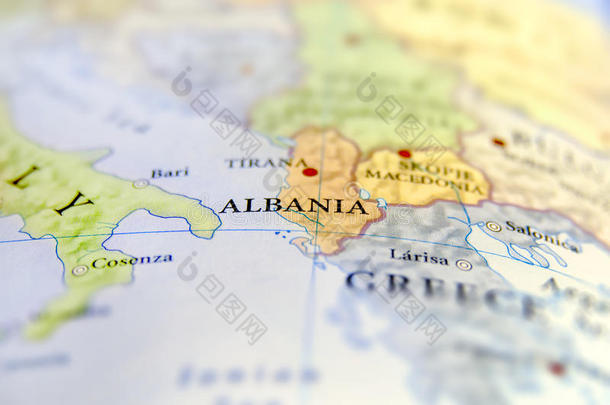 地理学的地图关于欧洲的国家阿尔巴尼亚和重要的城市