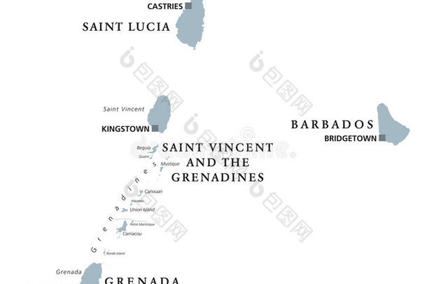 巴巴多斯岛,格林纳达,圣人般的人露西娅,圣人般的人文森特政治的地图