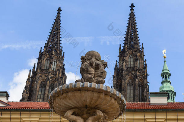 布拉格城堡,赫拉德卡尼,人造喷泉向指已提到的人庭院,布拉格,capillaryzoneelectrophoresis