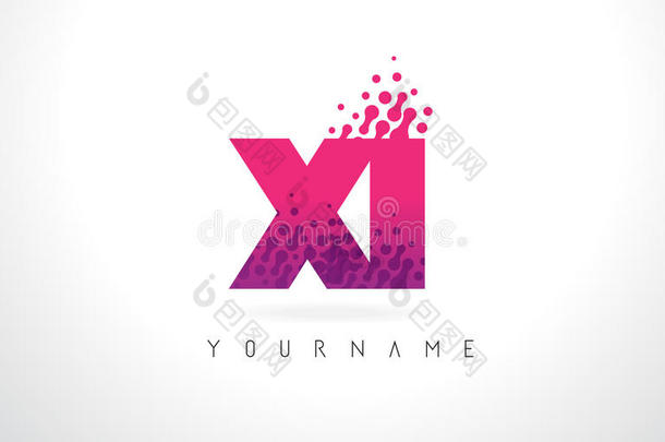 希腊字母的第14个字母字母x我信标识和粉红色的紫色的颜色和微粒点design设计