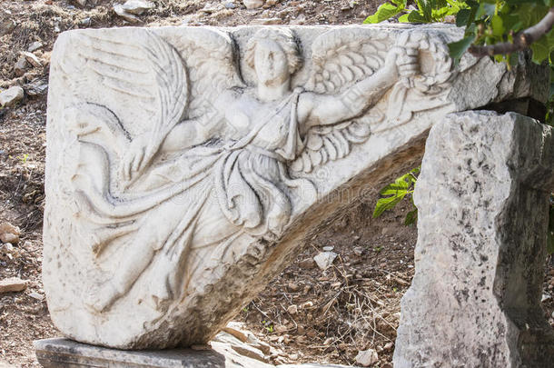 石头雕刻关于指已提到的人希腊人女神耐克,采用指已提到的人古老的希腊人,英语字母表的第12个字母