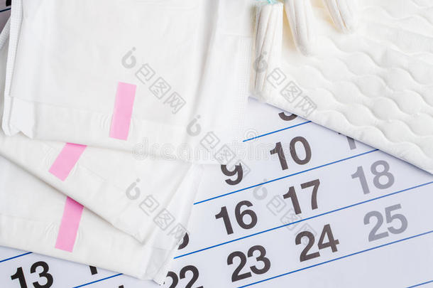 月经的日历和卫生棉条和垫.月经时间.hygiene卫生