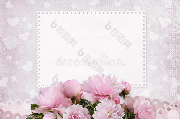 招呼卡片和空间为文本和粉红色的玫瑰