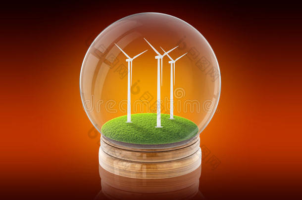 透明的球球和生态学-友好的风车里面的.