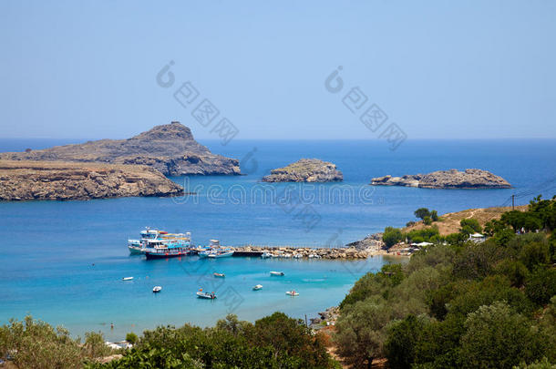 希腊旅游采用夏,美丽的湾在近处L采用dos城市关于罗兹地貌名称