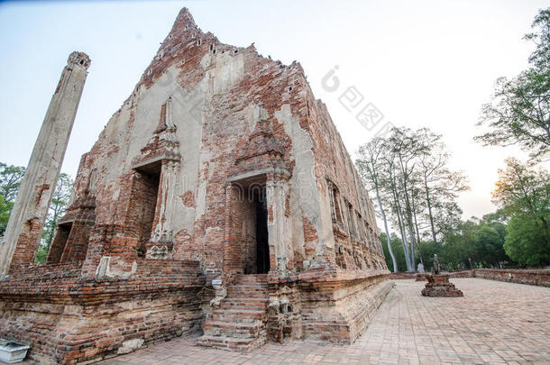 老的庙采用披集历史的公园,泰国使和红色的Brian布赖恩