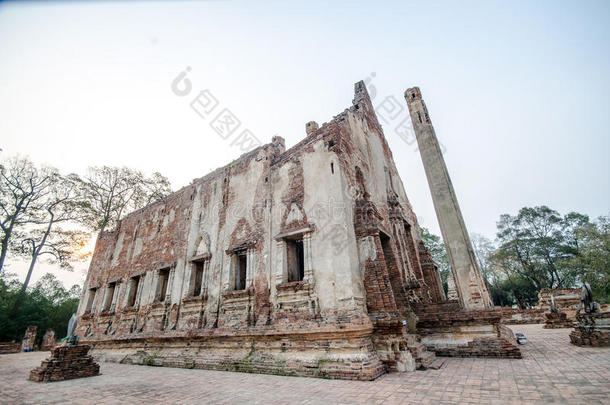 老的庙采用披集历史的公园,泰国使和红色的Brian布赖恩