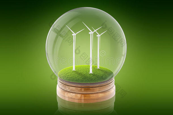 透明的球球和生态学-友好的风车里面的.